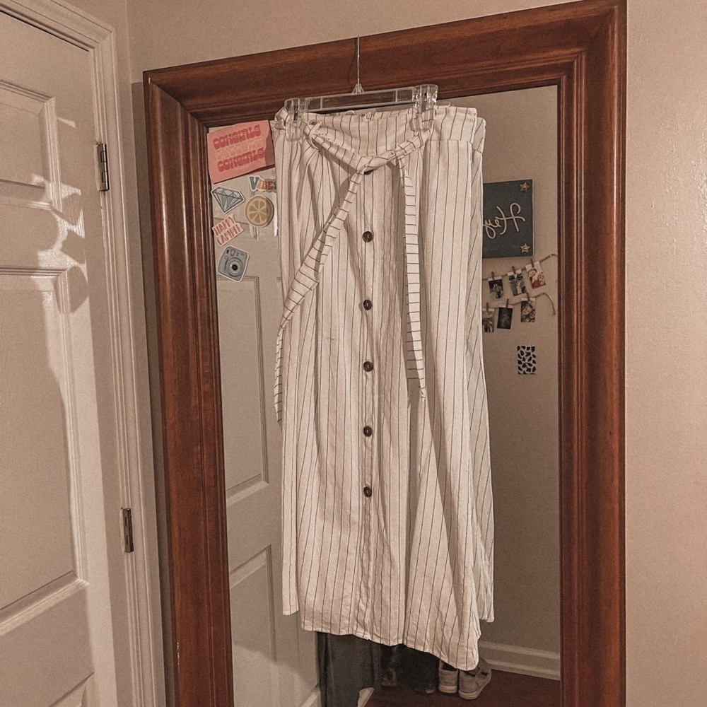 button front belts striped skirt